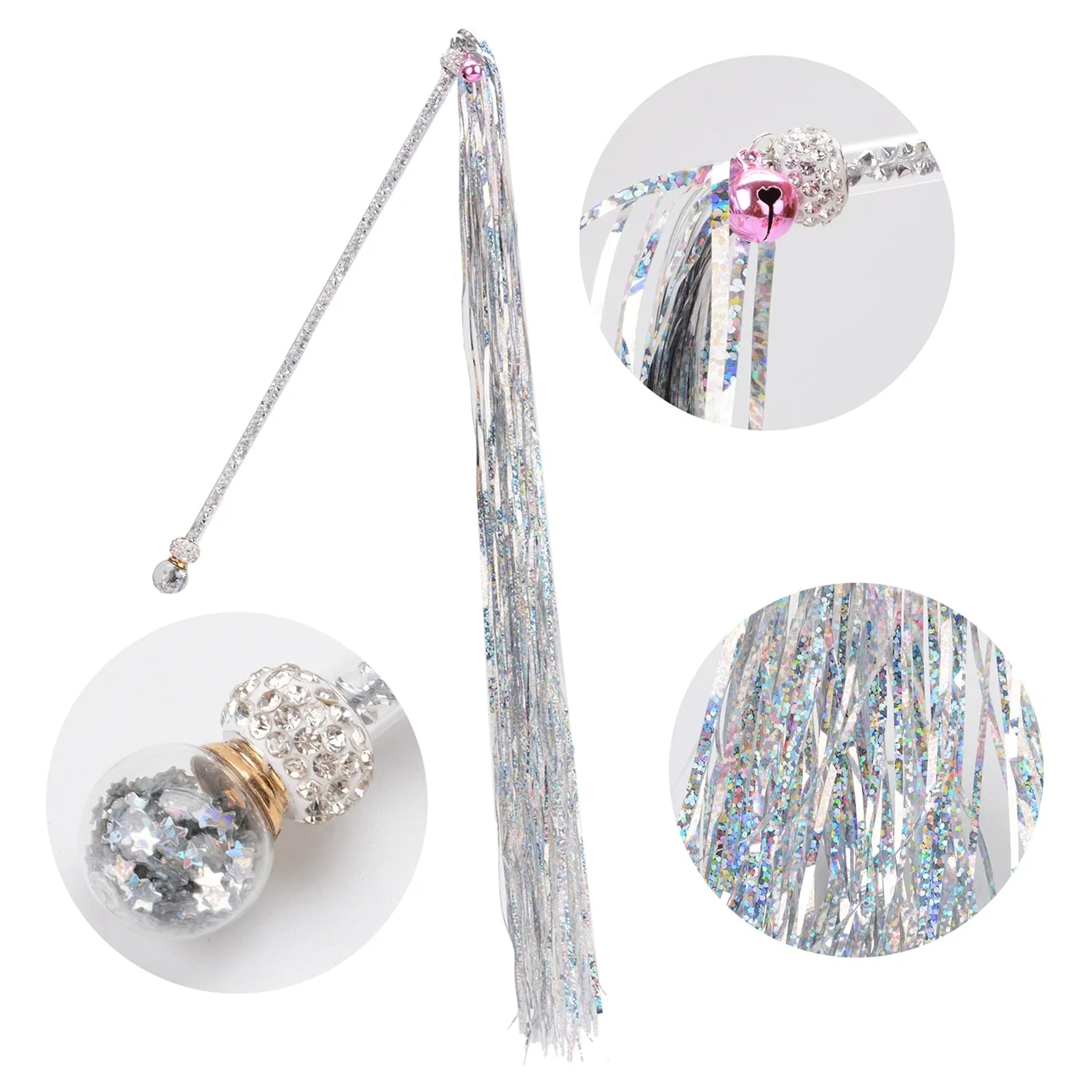 1pc Colorful Rod Cat Wand Toys Cat Teaser Wand Lovely Glitter Crinkle Tassel Cat Teaser Toy Cat Interactive Toy Pet Supplies