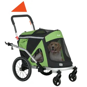 2 in 1 Aluminium Foldable Dog Bike Trailer, Pet Stroller, for Medium Dogs - Green