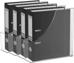 4 Pack Vertical File Holder Clear PET Desk Organizer and Storage Bins Holding for Magazines Binders Notebooks Envelopes File Organizer for Desk Multi-purpose Plastic Document Organizer Work Desktops