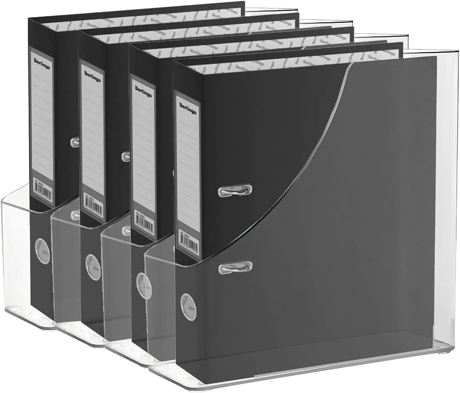 4 Pack Vertical File Holder Clear PET Desk Organizer and Storage Bins Holding for Magazines Binders Notebooks Envelopes File Organizer for Desk Multi-purpose Plastic Document Organizer Work Desktops