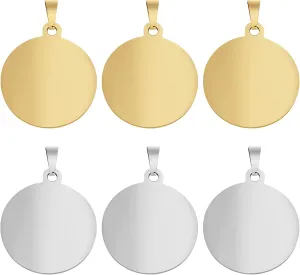 6pcs Stainless Steel Round Stamping Tags Blank Punched Circle Disc Pendants Engraving Stamping Blanks for Necklace Bracelet Pet ID Name Tags DIY Handicrafts, 2 Colors