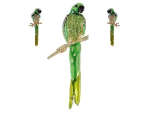 Alilang Painted Crystal Rhinestone Perch Parrot Pin Brooch Earring Set Green