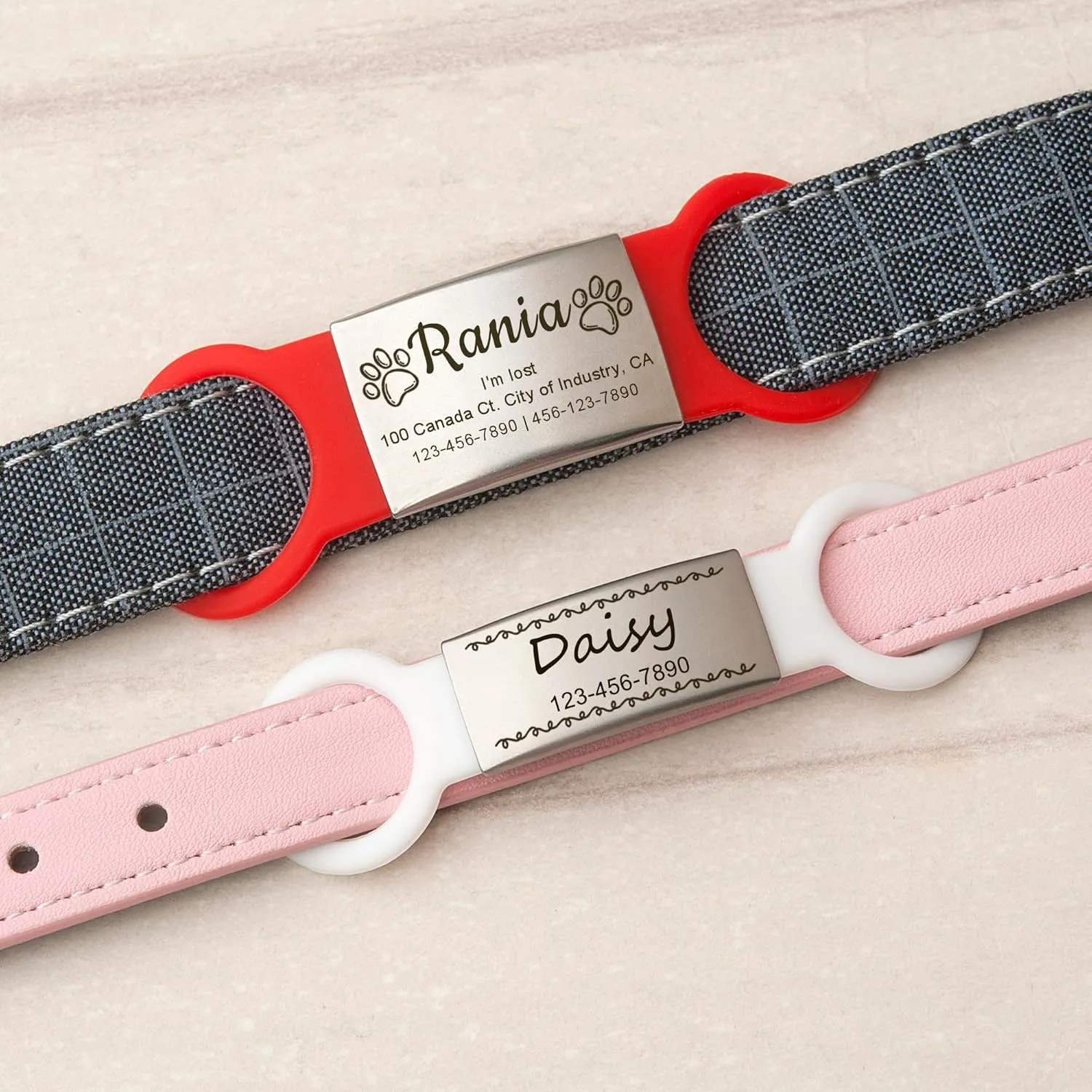 Anavia Slide On Silent Pet ID Tags Cat Dog Name Tags, Fun Wild Flower Design Silicone Band Personalized Engraved Stainless Steel Tag, Customized Chew-Proof Quiet Dog Collar Tags (Small, White)