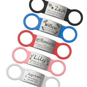 Anavia Slide On Silent Pet ID Tags Cat Dog Name Tags, Fun Wild Flower Design Silicone Band Personalized Engraved Stainless Steel Tag, Customized Chew-Proof Quiet Dog Collar Tags (Small, White)