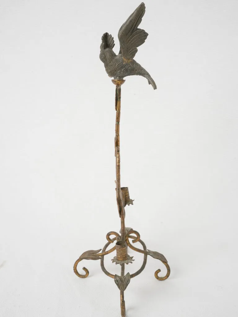 Antique Brass and Bronze Parrot Candlestick 11¾"