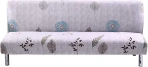 Armless Sofa Cover Futon Slipcover Stretch Spandex Printed Folding Sofa Bed Non-Armrest Couch Furniture Protector Washable Sofa Cover Without Armrests (Grey Leaves)