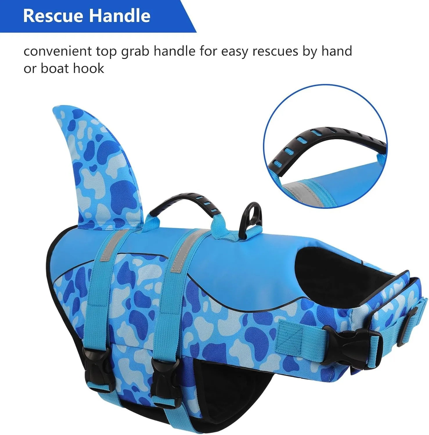 ASENKU Dog Life Jacket - Pet Safety Vest for Swimming & Boating, Shark Life Jacket with Floatation, Dog Lifesavers Swimsuits for Small Medium Large Dogs (Blue Cow Print, XL)