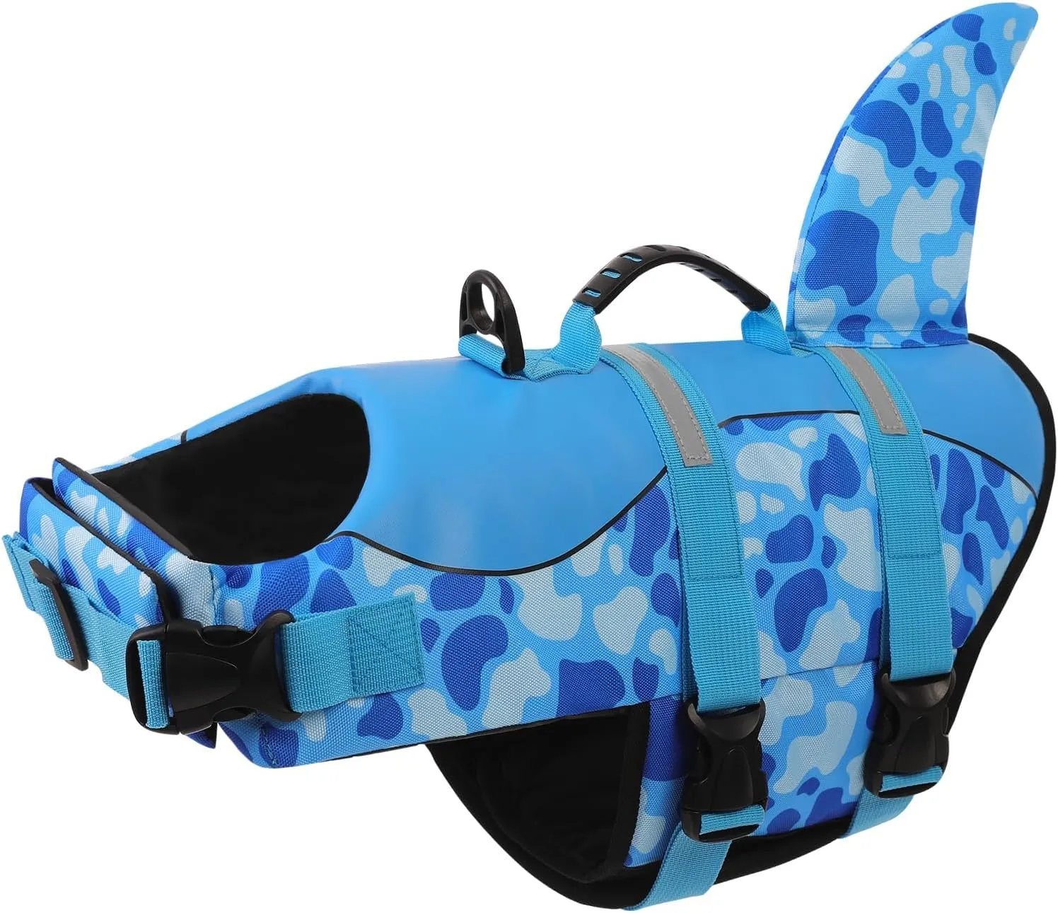 ASENKU Dog Life Jacket - Pet Safety Vest for Swimming & Boating, Shark Life Jacket with Floatation, Dog Lifesavers Swimsuits for Small Medium Large Dogs (Blue Cow Print, XL)