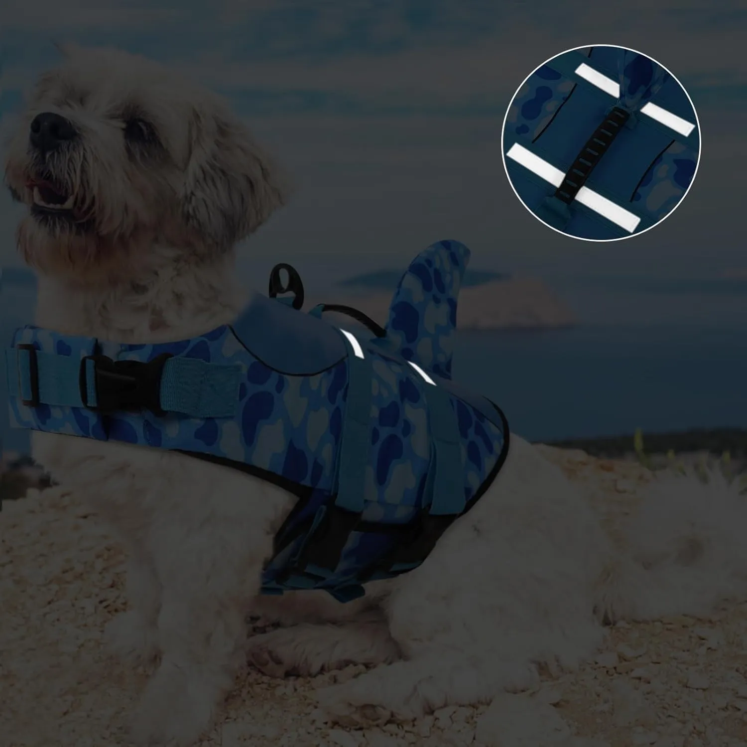ASENKU Dog Life Jacket - Pet Safety Vest for Swimming & Boating, Shark Life Jacket with Floatation, Dog Lifesavers Swimsuits for Small Medium Large Dogs (Blue Cow Print, XL)