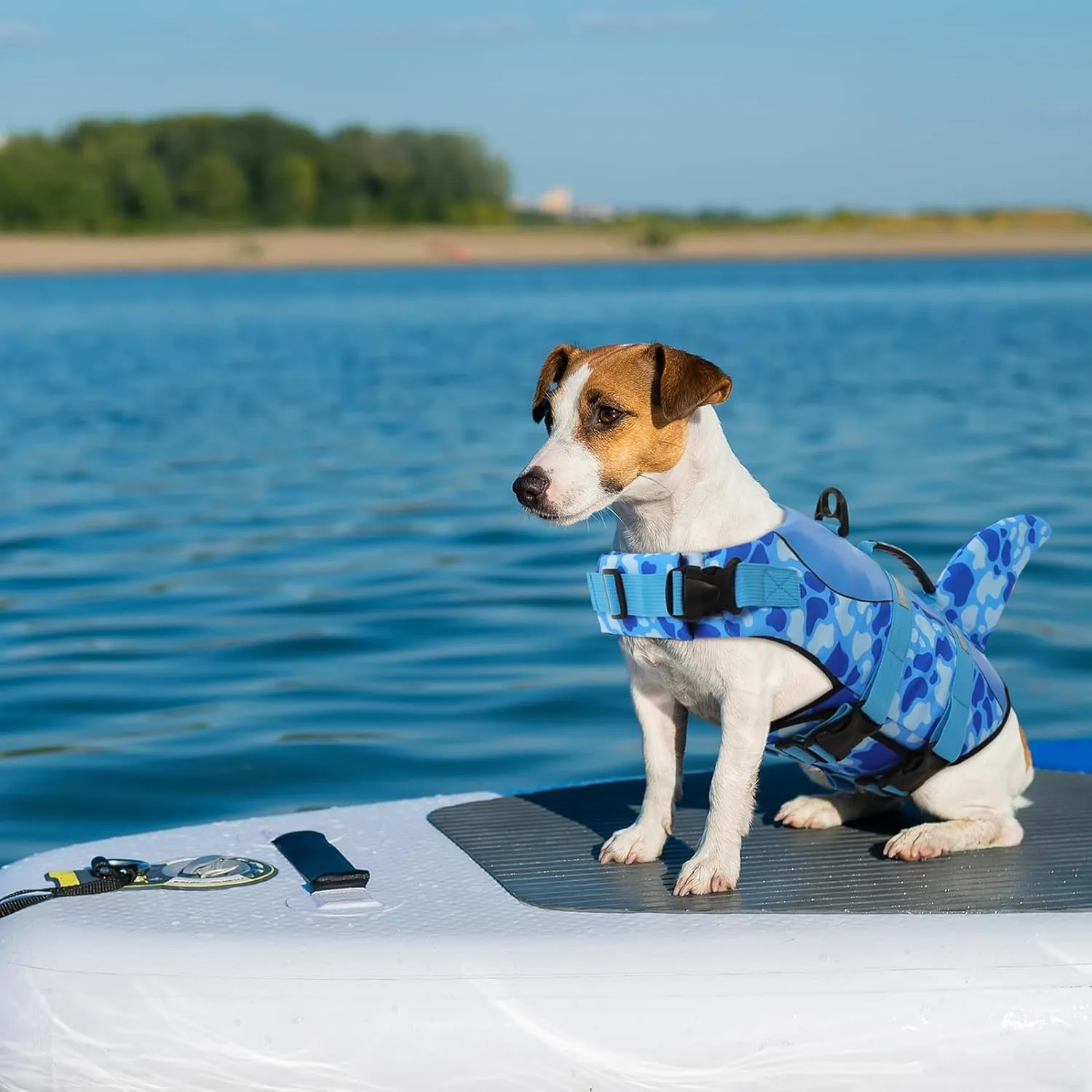 ASENKU Dog Life Jacket - Pet Safety Vest for Swimming & Boating, Shark Life Jacket with Floatation, Dog Lifesavers Swimsuits for Small Medium Large Dogs (Blue Cow Print, XL)
