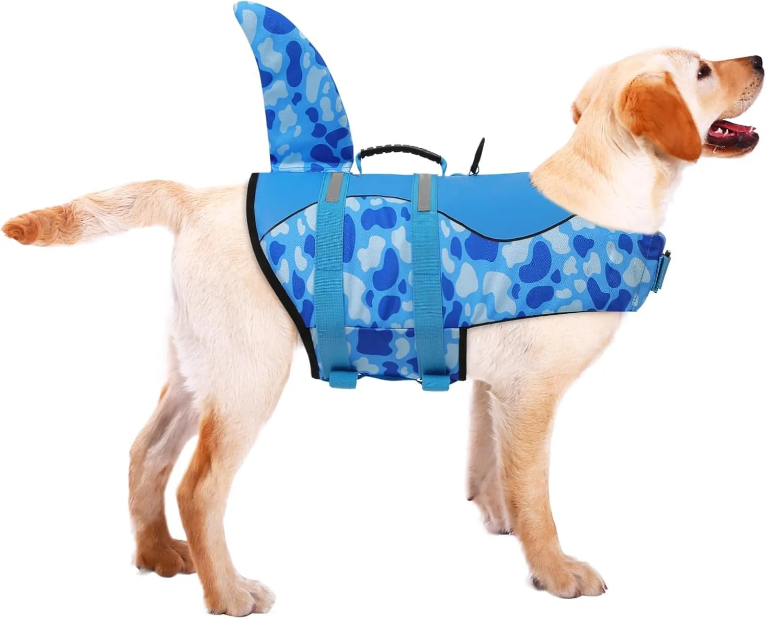 ASENKU Dog Life Jacket - Pet Safety Vest for Swimming & Boating, Shark Life Jacket with Floatation, Dog Lifesavers Swimsuits for Small Medium Large Dogs (Blue Cow Print, XL)
