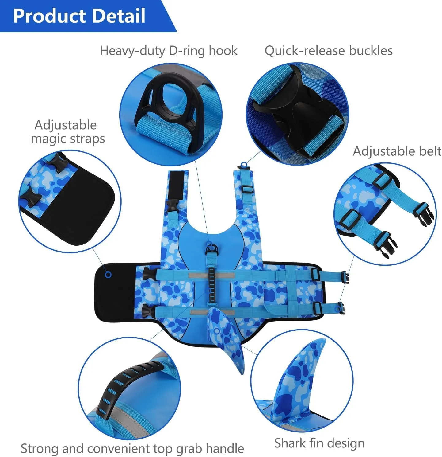ASENKU Dog Life Jacket - Pet Safety Vest for Swimming & Boating, Shark Life Jacket with Floatation, Dog Lifesavers Swimsuits for Small Medium Large Dogs (Blue Cow Print, XL)