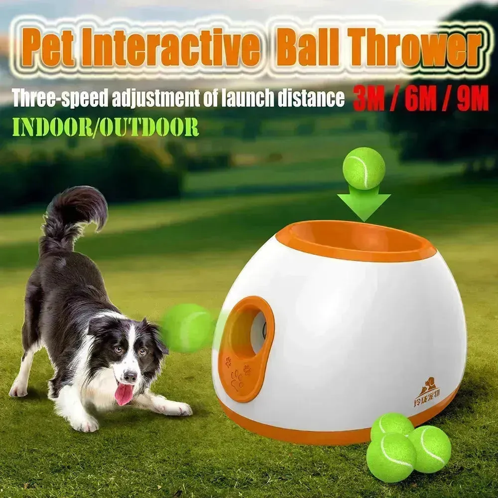 Automatic Ball Launcher for Dogs, Adjustable Distance Fetch Toy with 3 Balls