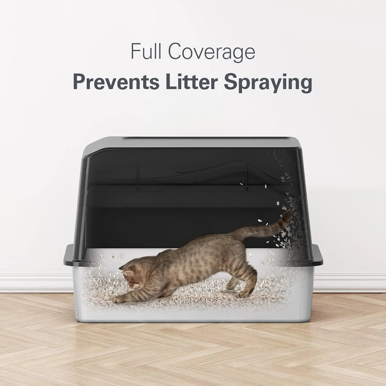 Barhon Stainless Steel Litter Box with Lid, Covered Cat Litter Boxes for Big Cat, Extra Large Enclosed Metal Litter Box with High Sides, Removable Lid, Non-Sticky, Easy to Clean (Black)