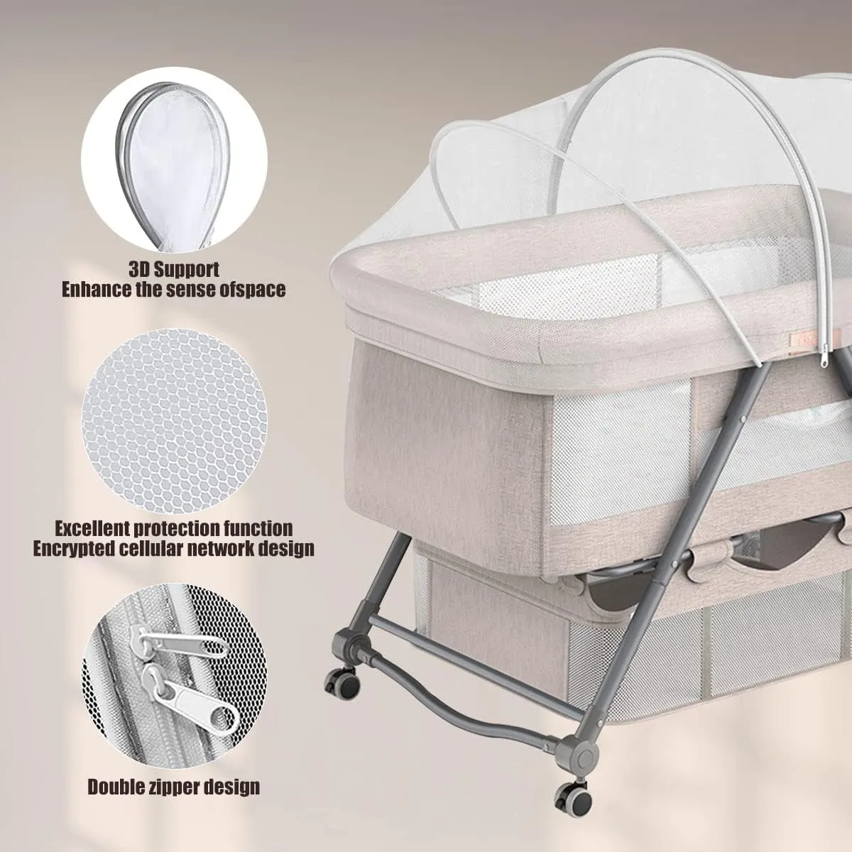 Bassinet Cover for Cats with Two-Way Zipper,Portable Bassinet Mosquito Net Cover,Mosquito Net to Keep Pets Out(White)