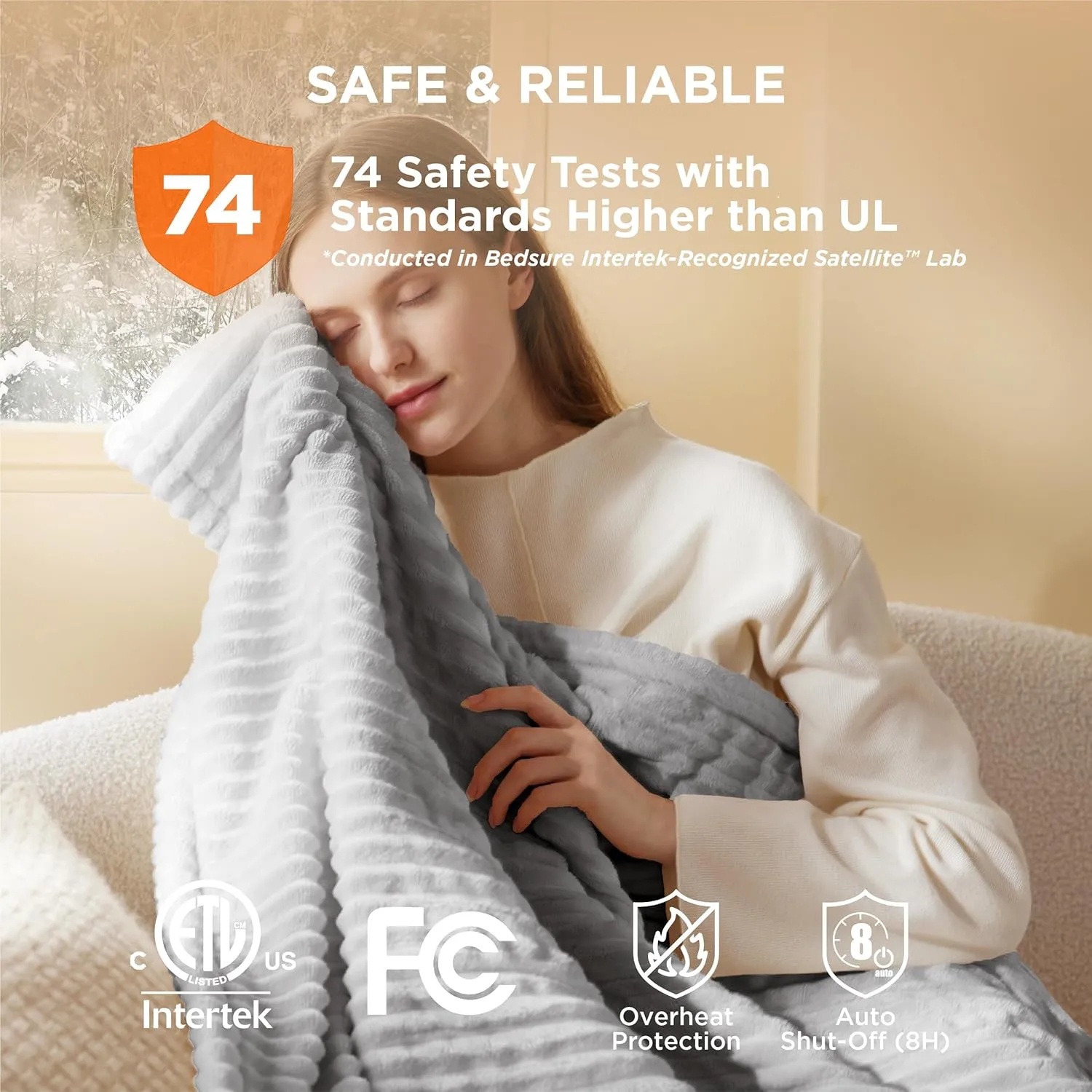Bedsure Electric Blanket Full Size - Soft Ribbed Flannel Heated Blanket with 6 Heat Settings, Heating with 10 Time Settings, 8 hrs Timer Auto Shut Off, Warm Gift for Grandma (72x84 inches, Light Grey)