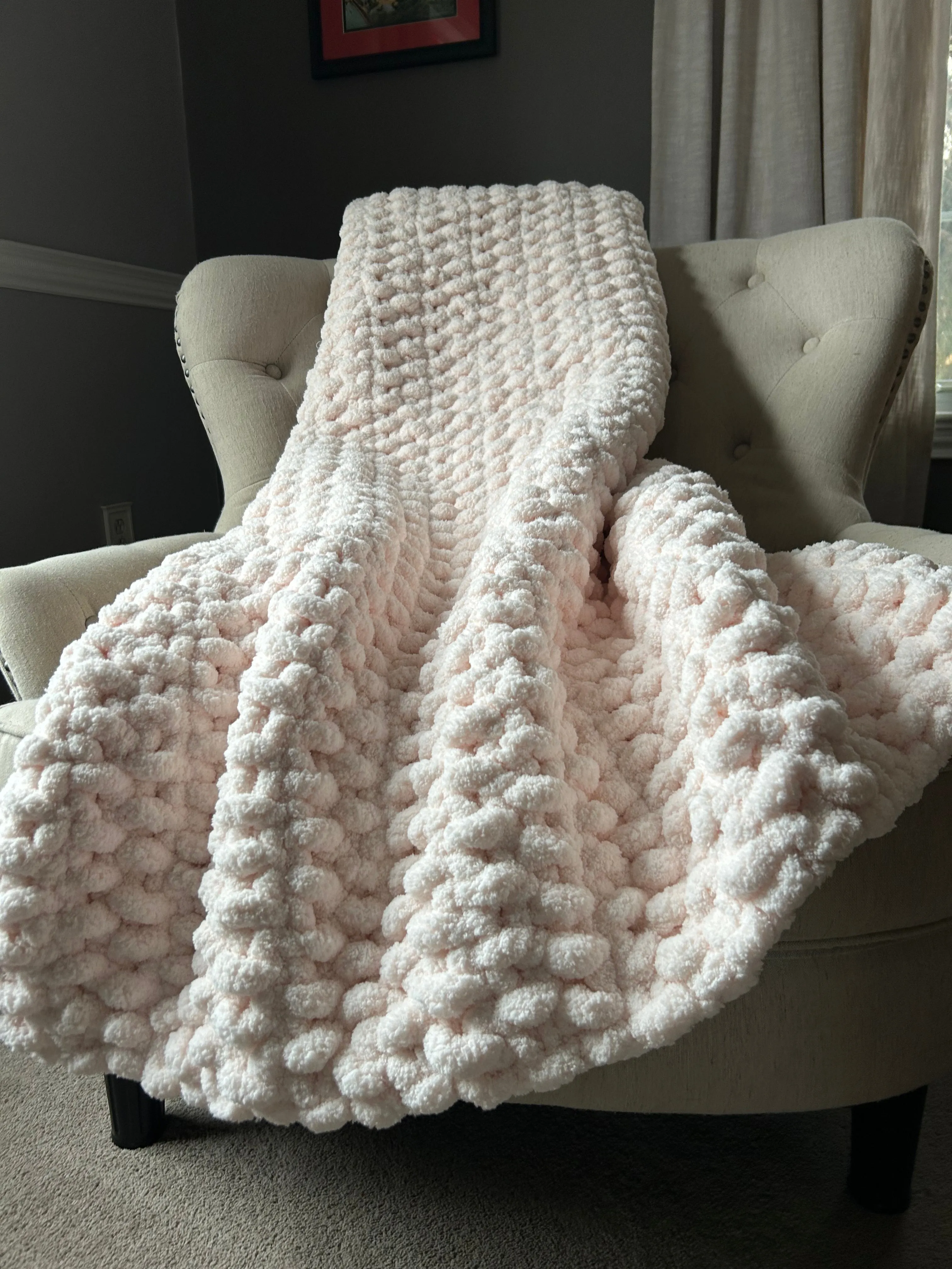 Blush Pink Chunky Blanket | Soft Chenille Throw
