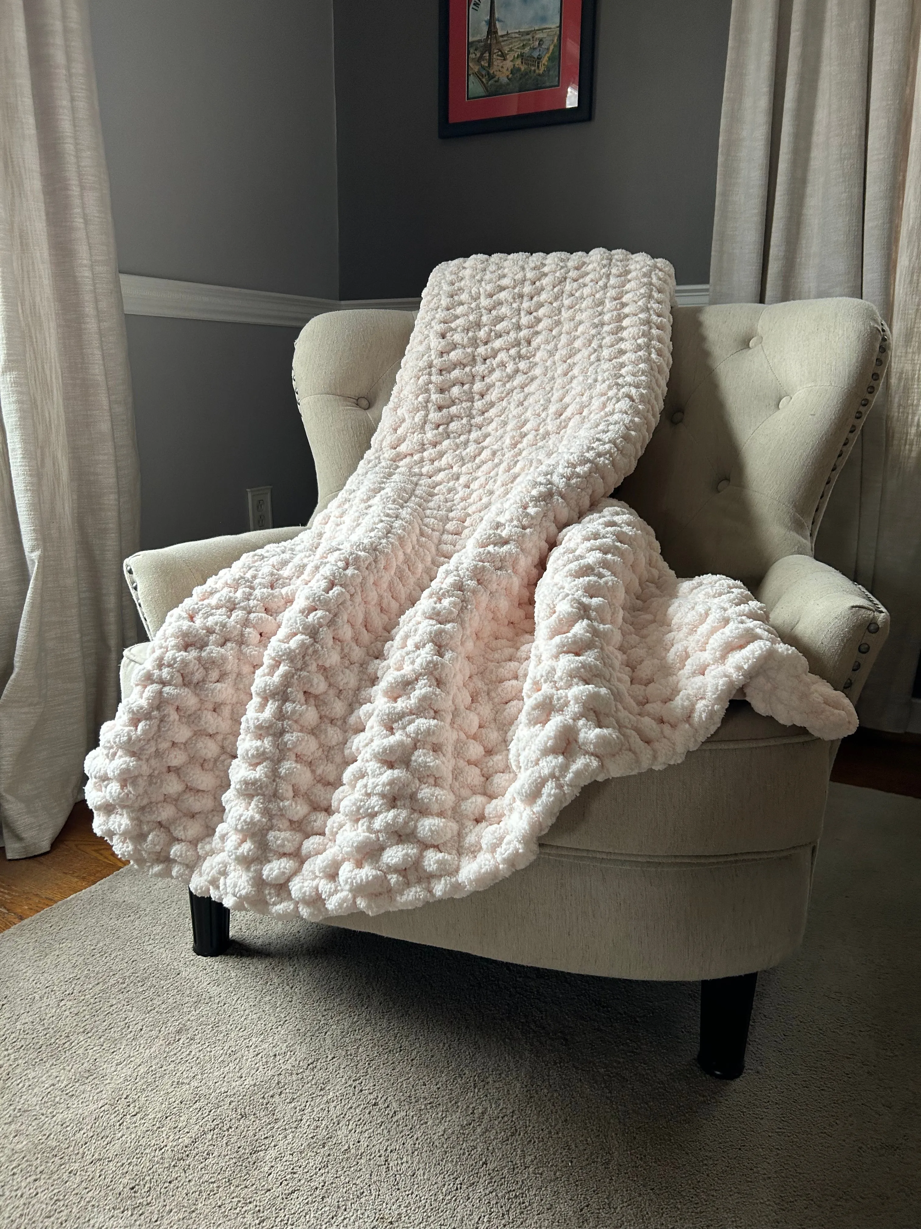 Blush Pink Chunky Blanket | Soft Chenille Throw