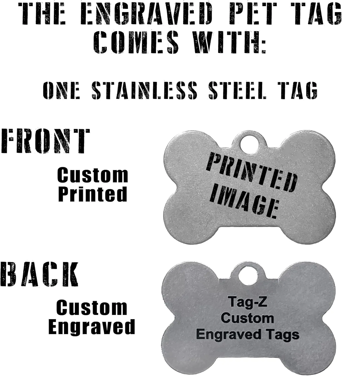 Camo Pet ID Tag Collection, Circle & Bone Shaped, Custom Engraved Pet Identification Tag (Woodland Camo, Bone)
