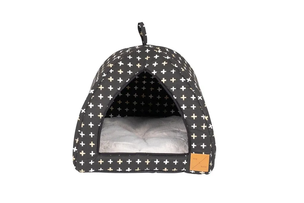 Cat Igloo - Black Metallic Cross Print