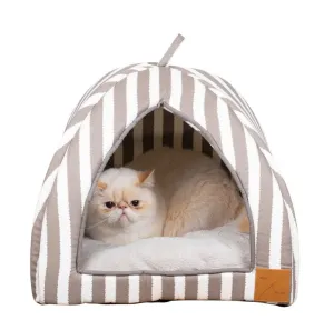 Cat Igloo - Latte Hampton Stripe