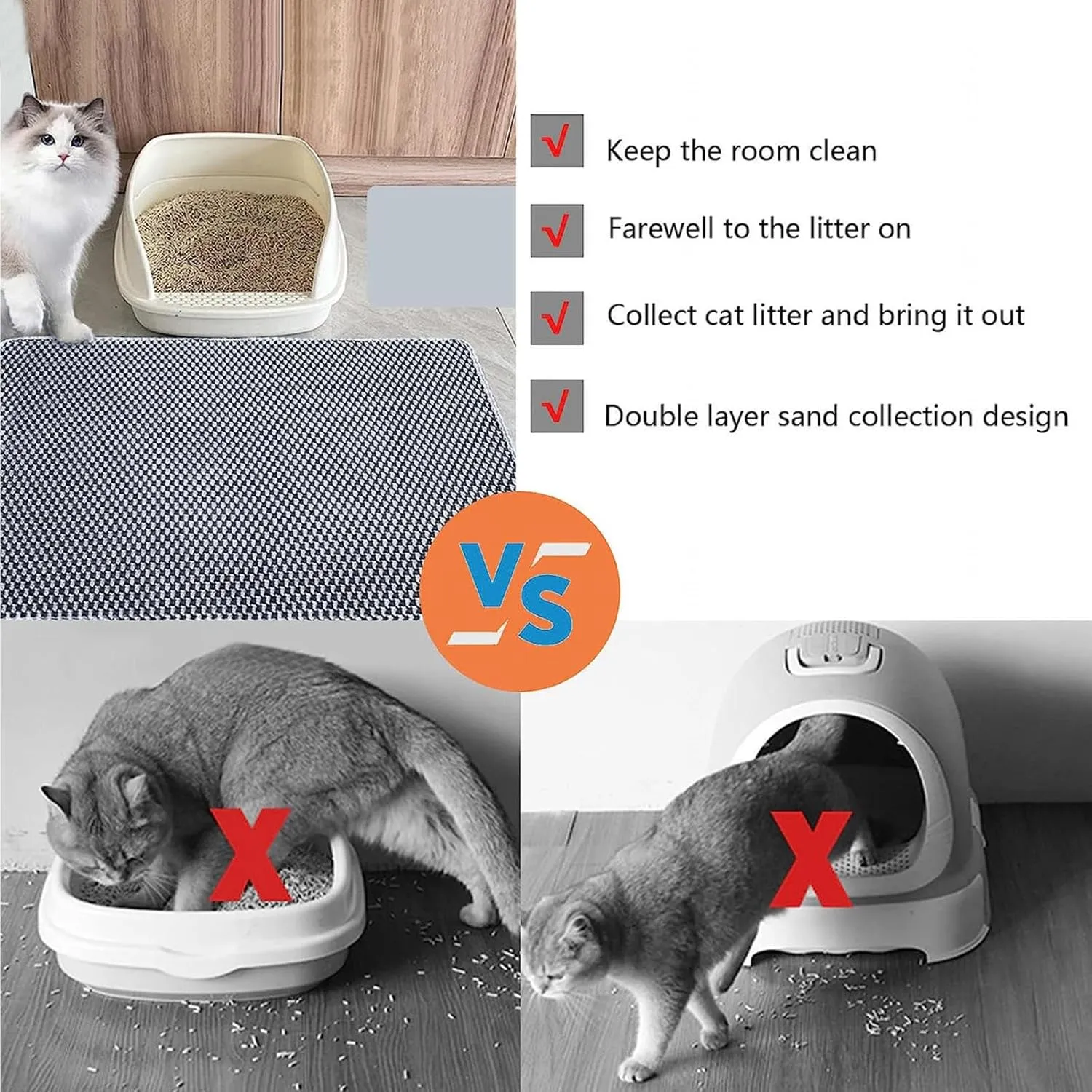 Cat Litter Box Mat, Honeycomb Double Layer Easy Clean Cat Litter Trap Mat Less Waste,Soft On Paws,Non-Slip, Cat Litter Catcher Mat,Green-L