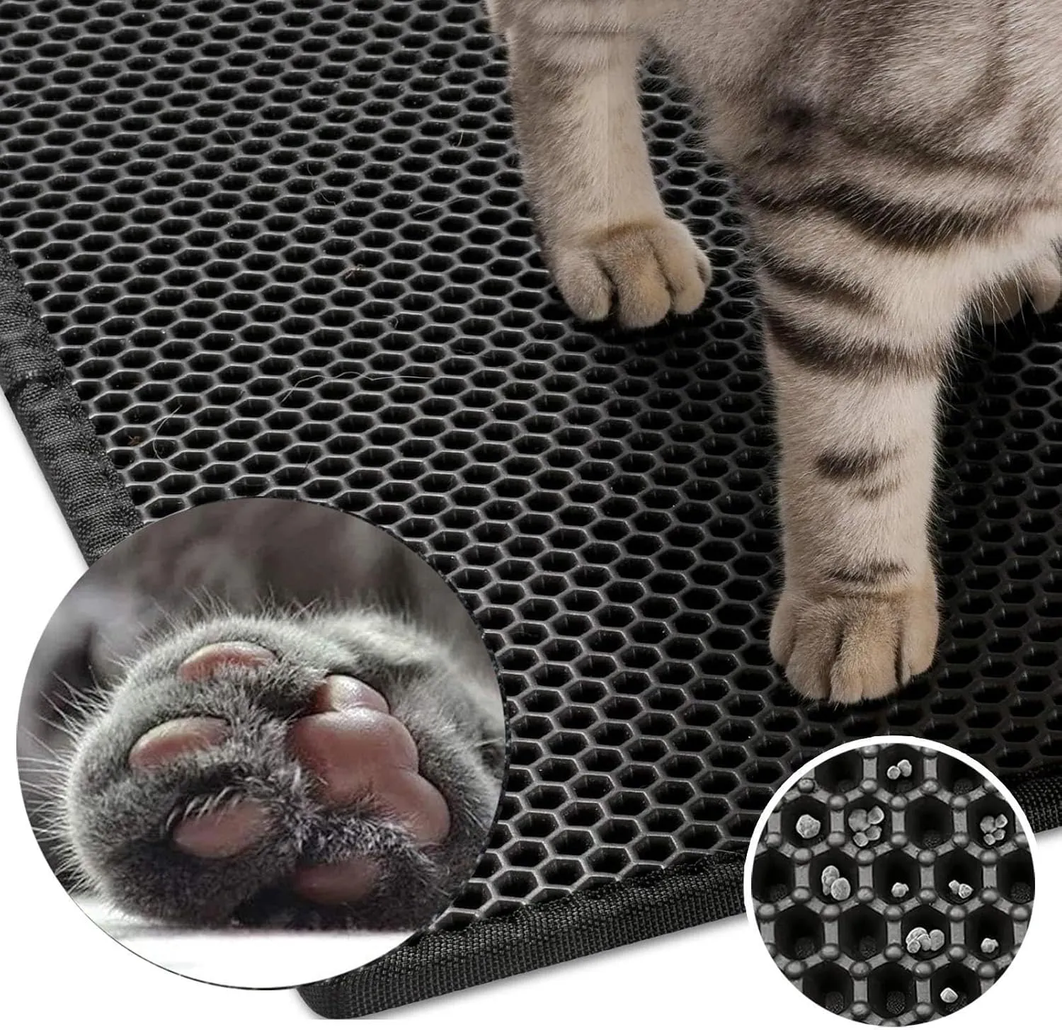 Cat Litter Box Mat, Honeycomb Double Layer Easy Clean Cat Litter Trap Mat Less Waste,Soft On Paws,Non-Slip, Cat Litter Catcher Mat,Green-L