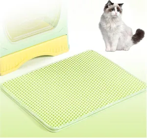 Cat Litter Box Mat, Honeycomb Double Layer Easy Clean Cat Litter Trap Mat Less Waste,Soft On Paws,Non-Slip, Cat Litter Catcher Mat,Green-L