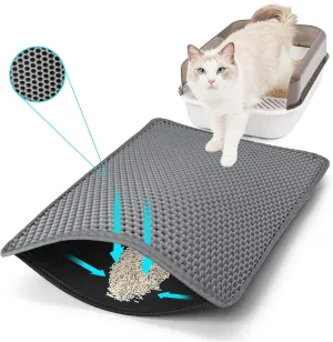 Cat Litter Mat, Kitty Litter Collector, Double Layered Honeycomb Design Waterproof, Anti Urine, Anti Slip, Easy to Clean, Limit Garbage (30"x24", Grey)