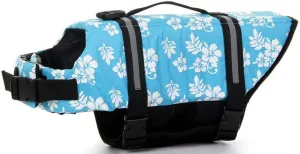 ChezAbbey Dog Life Jacket Adjustable Dog Lifevest Swimsuit Safety Vest Apparel Lifesaver Coat for Small Large Cats Puppy Kitty with Handle Reflective for Swimming and Boating Blue Flower M