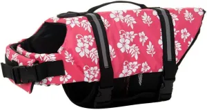 ChezAbbey Dog Life Jacket Adjustable Dog Lifevest Swimsuit Safety Vest Apparel Lifesaver Coat for Small Large Cats Puppy Kitty with Handle Reflective for Swimming and Boating Pink Flower M