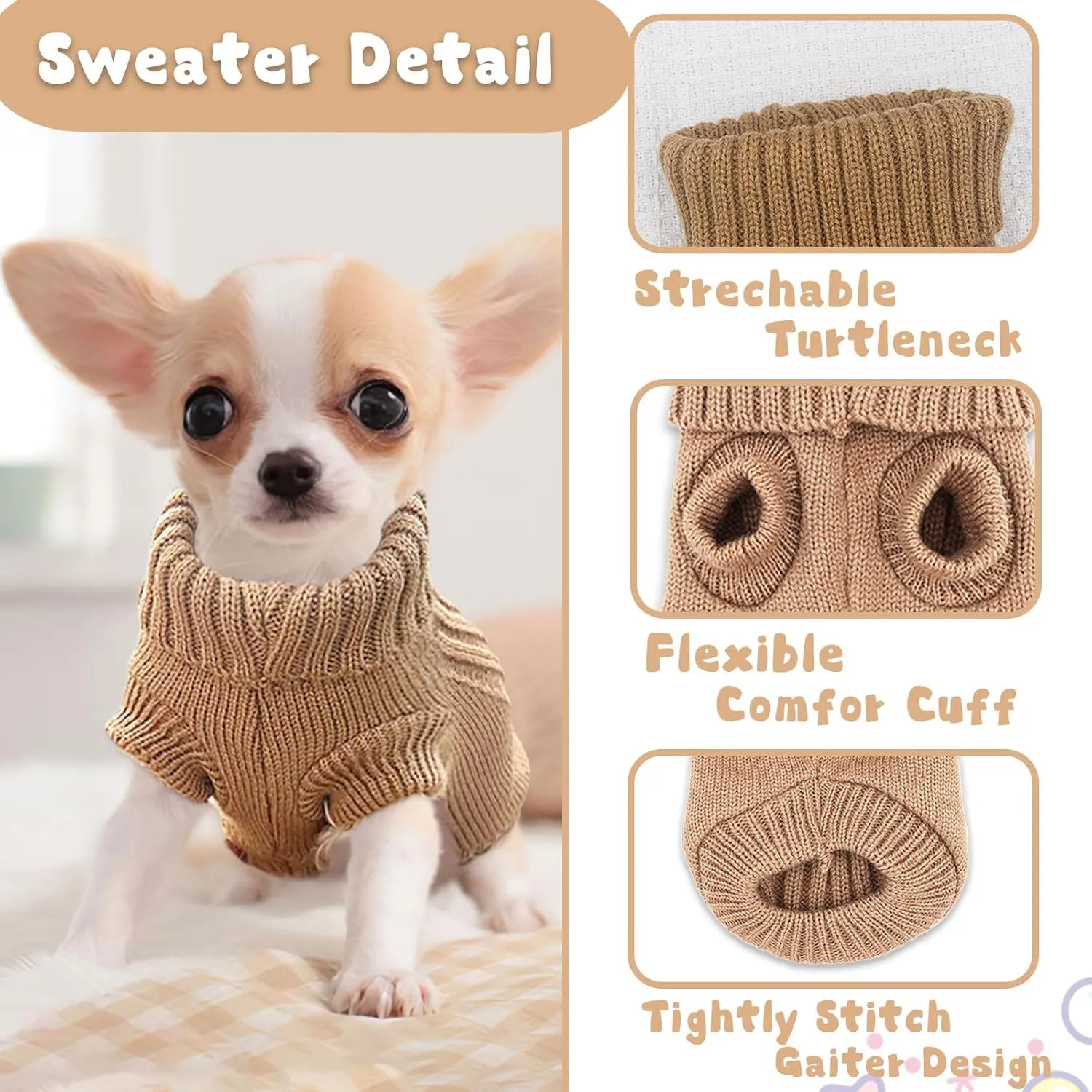 Chihuahua Sweater for Small Dogs - Fall Winter Knitted Warm Puppy Clothes - Thick Pet Knitwear for Teacup Yorkie (Medium)