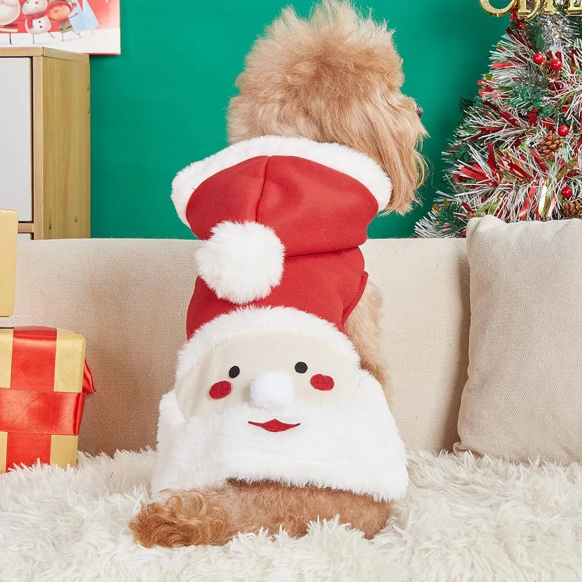 Christmas Costume Pet Hoodie: Funny Cosplay Dog Hooded Costume - Holiday Theme Dog Clothes Winter Warm Puppy Outfit - Red, XS