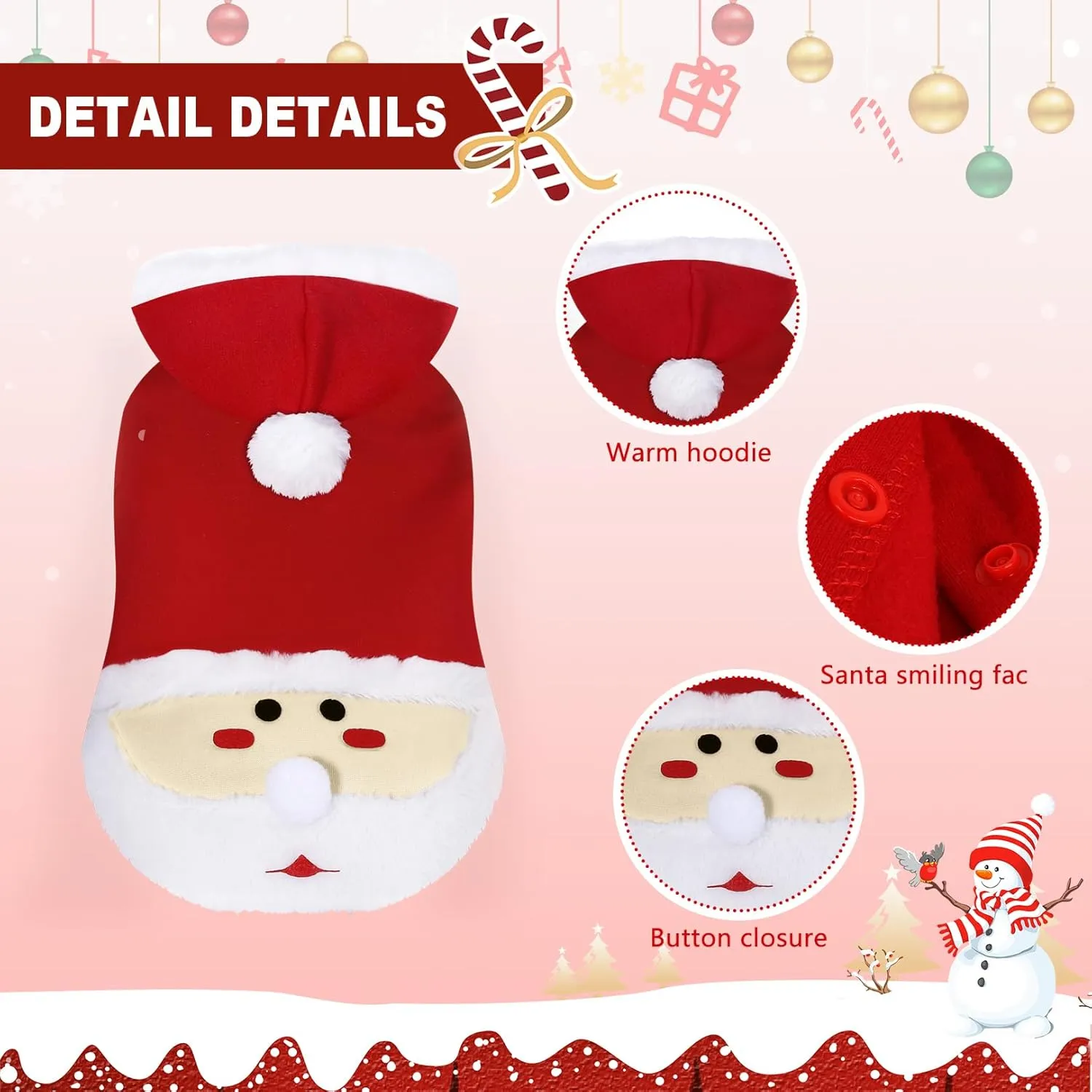 Christmas Costume Pet Hoodie: Funny Cosplay Dog Hooded Costume - Holiday Theme Dog Clothes Winter Warm Puppy Outfit - Red, XS