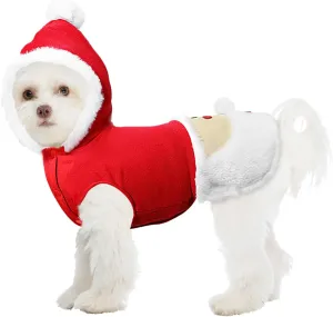 Christmas Costume Pet Hoodie: Funny Cosplay Dog Hooded Costume - Holiday Theme Dog Clothes Winter Warm Puppy Outfit - Red, XS