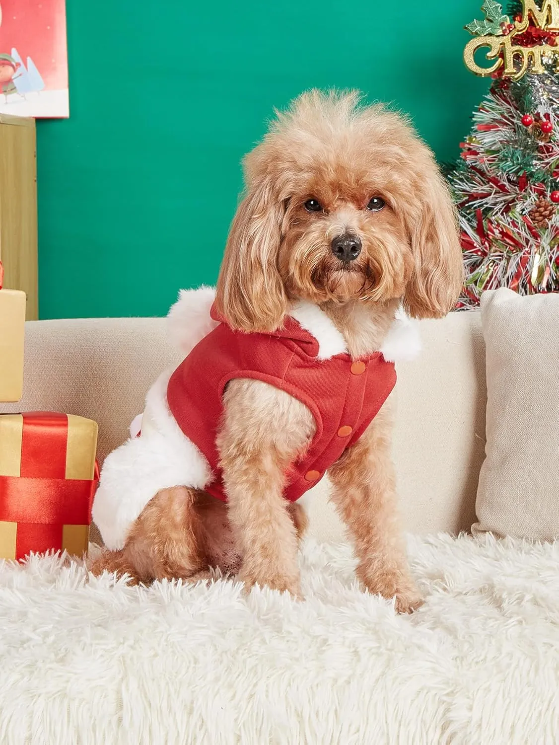 Christmas Costume Pet Hoodie: Funny Cosplay Dog Hooded Costume - Holiday Theme Dog Clothes Winter Warm Puppy Outfit - Red, XS