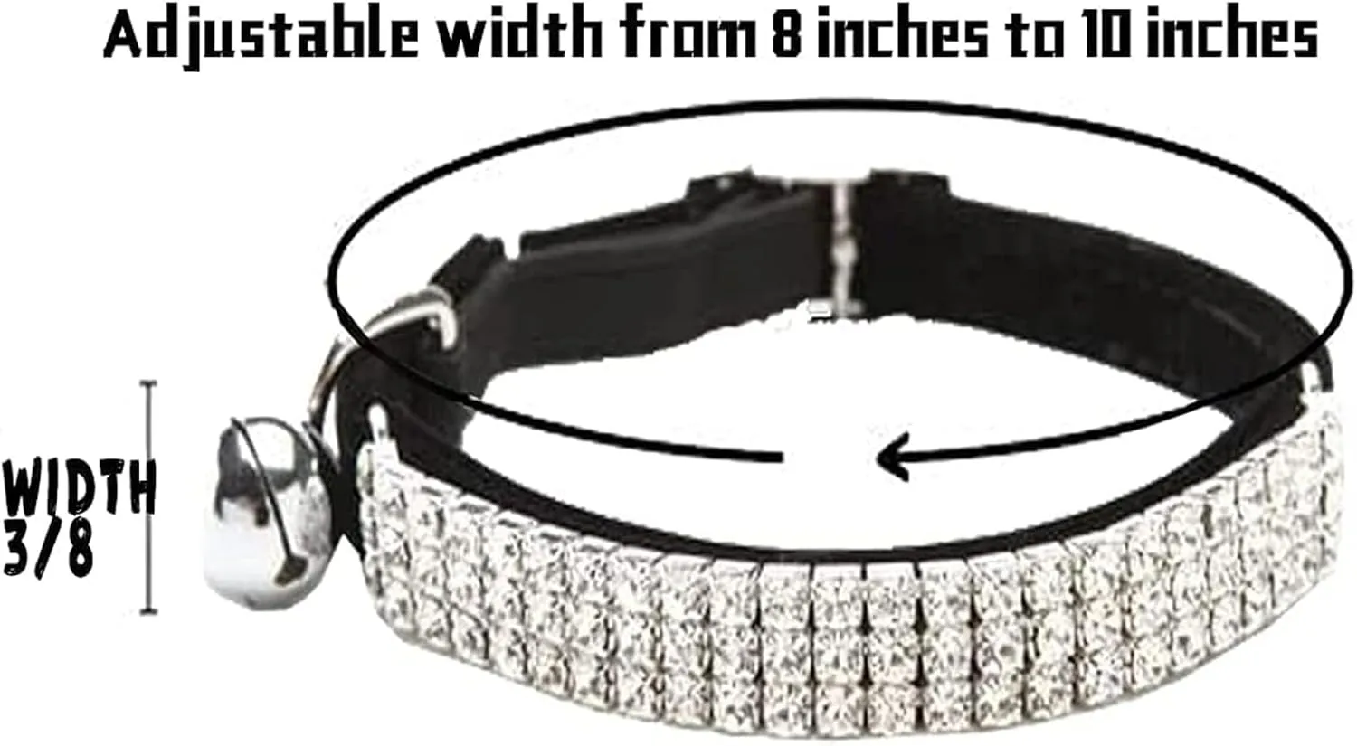 CHUKCHI Soft Velvet Safe Cat Adjustable Collar Bling Diamante with Bells,11 inch for Small Dogs and Cats (Black)