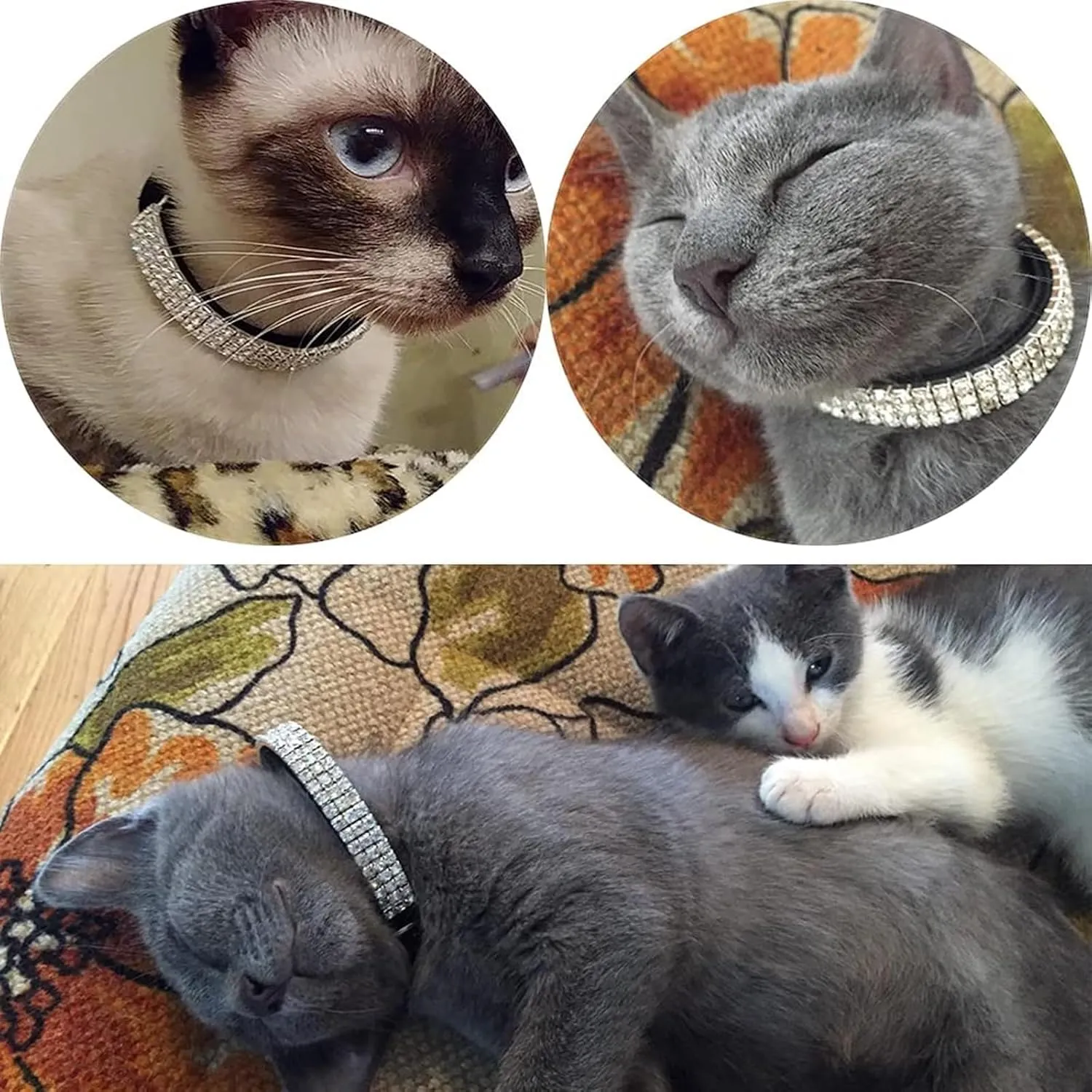 CHUKCHI Soft Velvet Safe Cat Adjustable Collar Bling Diamante with Bells,11 inch for Small Dogs and Cats (Black)