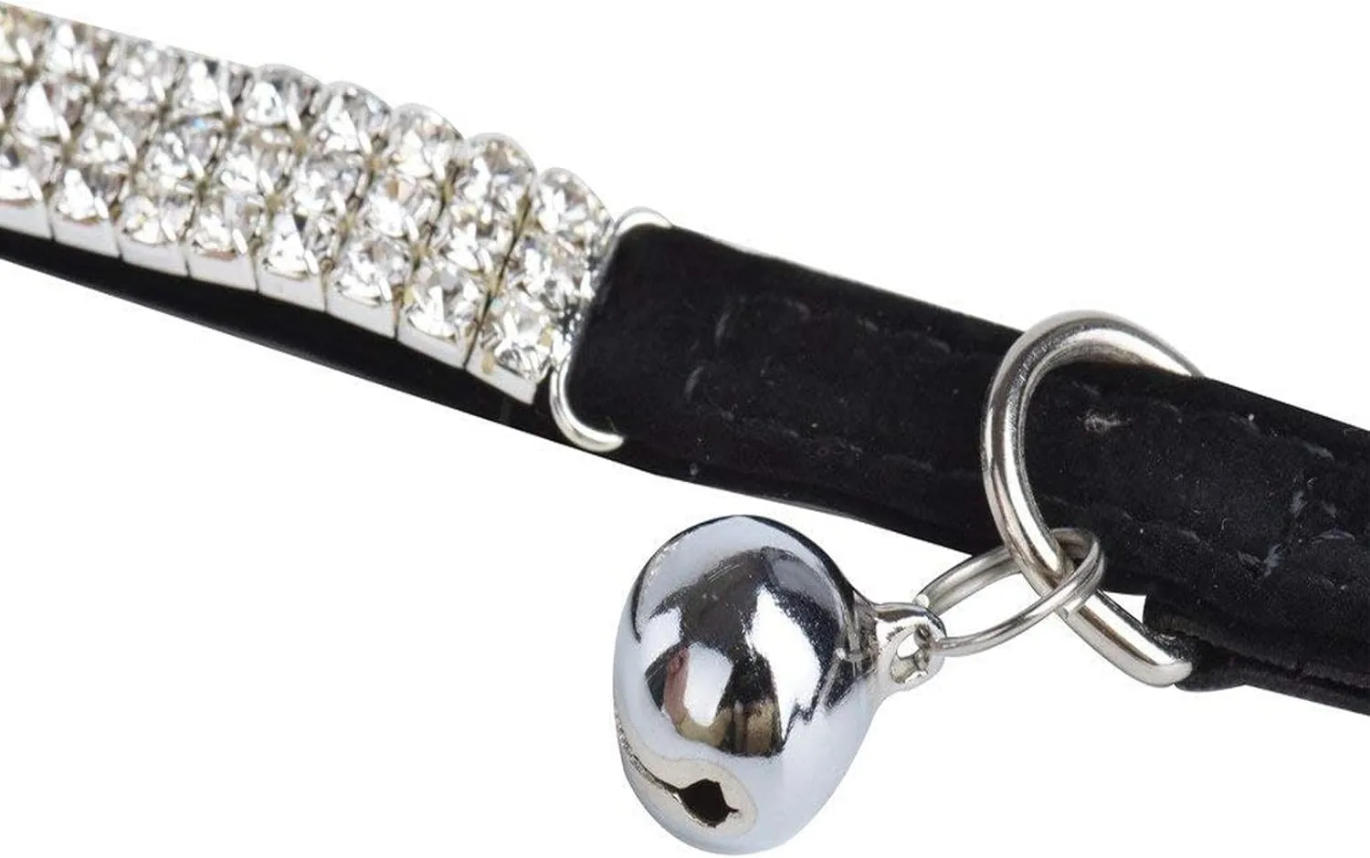 CHUKCHI Soft Velvet Safe Cat Adjustable Collar Bling Diamante with Bells,11 inch for Small Dogs and Cats (Black)