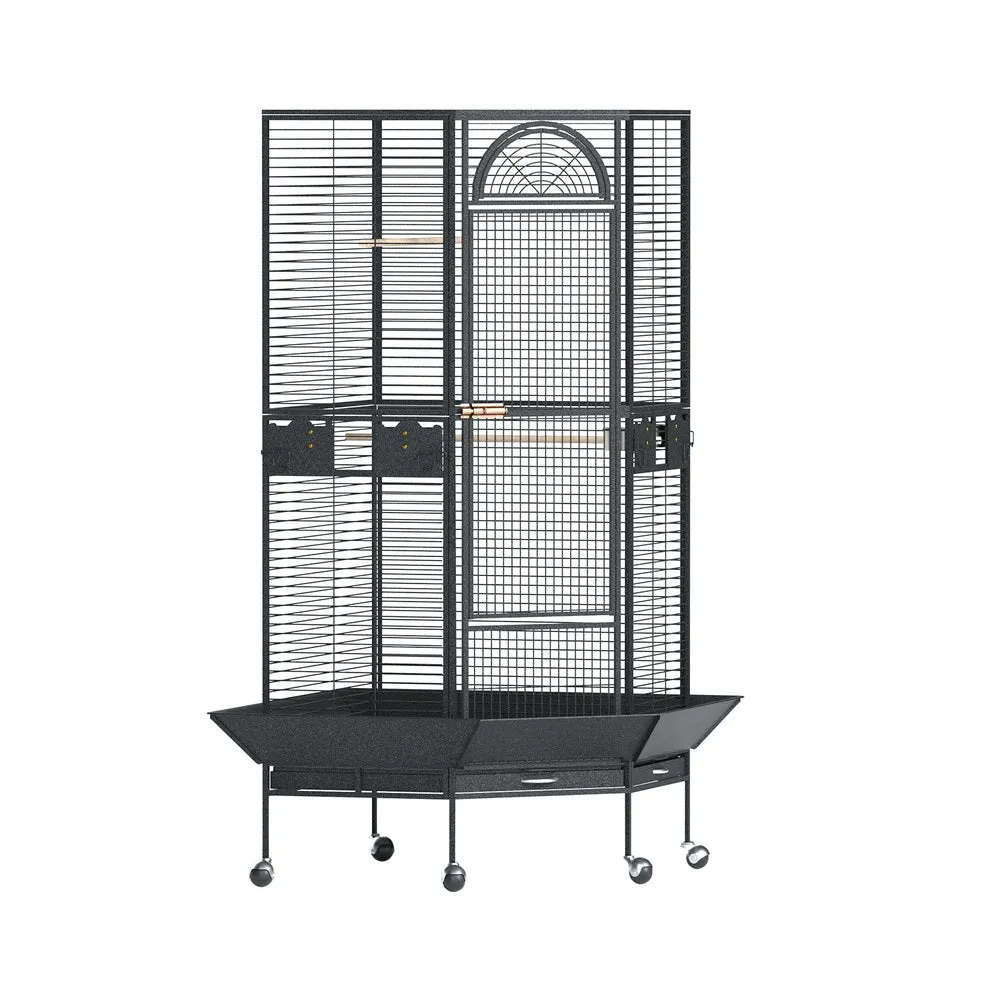 Corner Bird Cage with Perches, Trays & Wheels - i.Pet