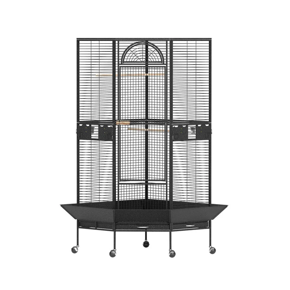Corner Bird Cage with Perches, Trays & Wheels - i.Pet