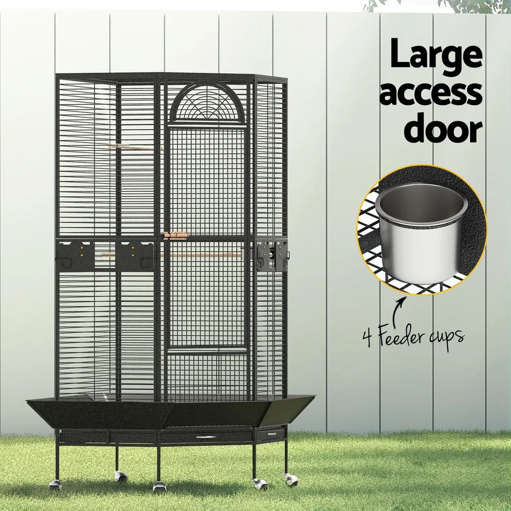 Corner Bird Cage with Perches, Trays & Wheels - i.Pet