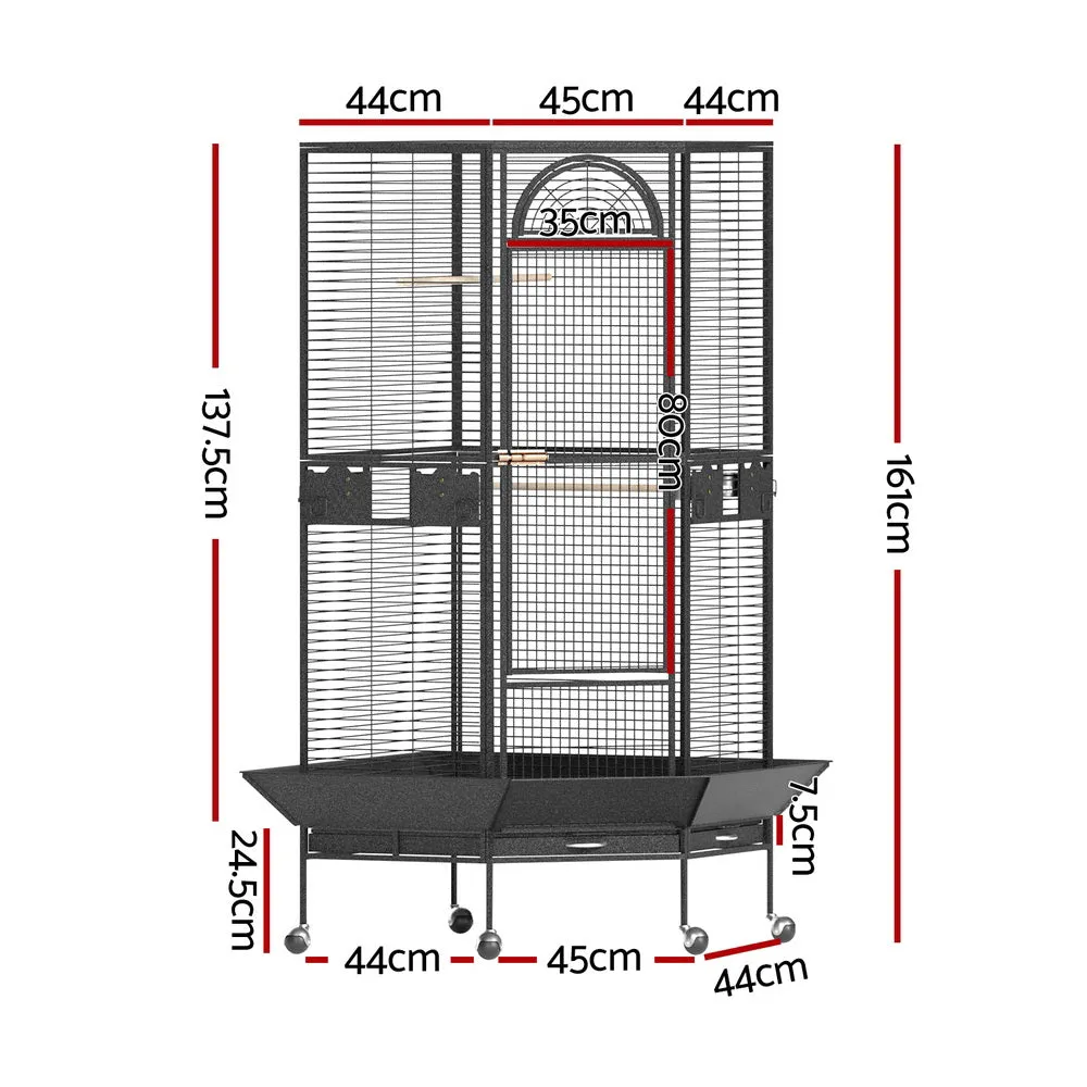 Corner Bird Cage with Perches, Trays & Wheels - i.Pet