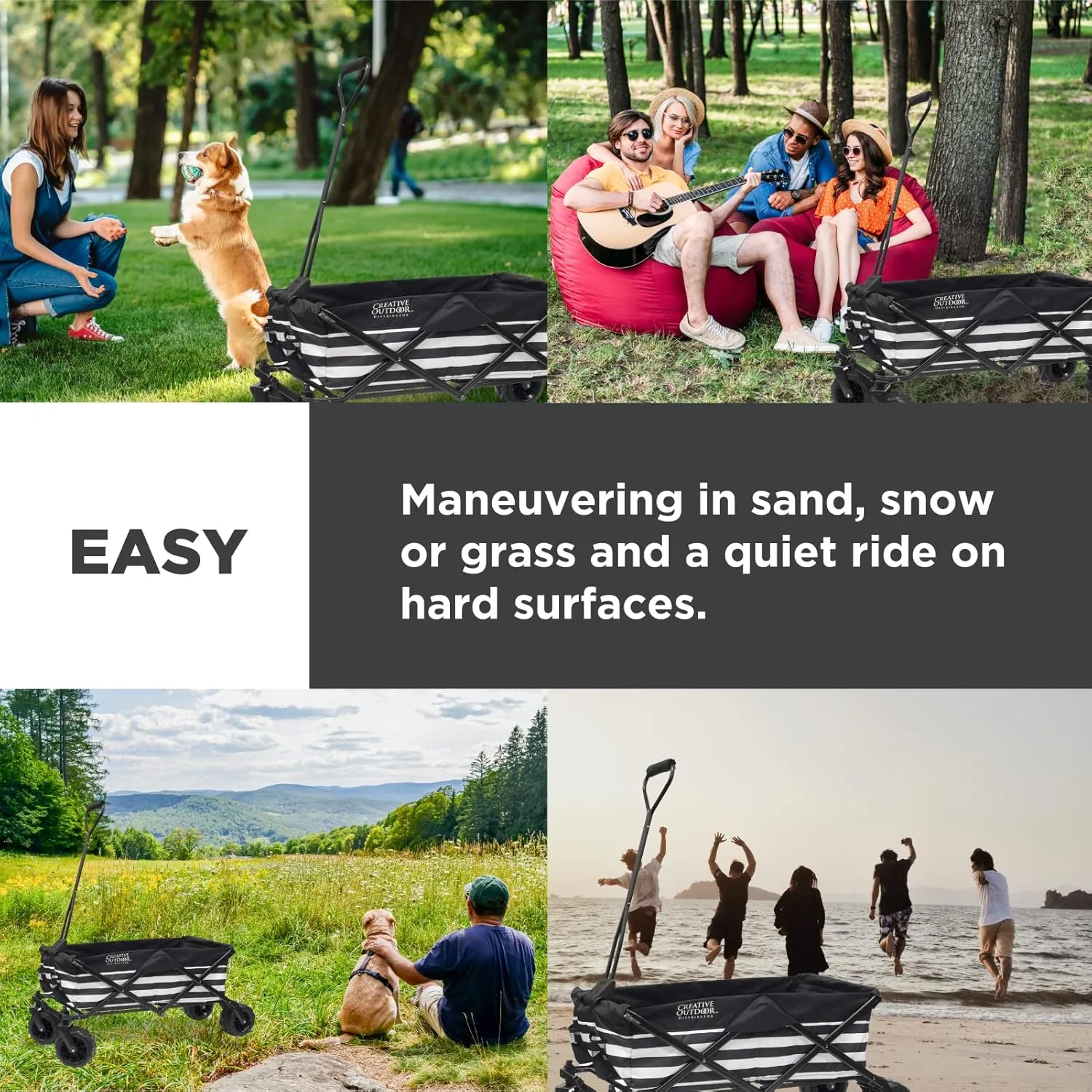 Creative Outdoor Wagon for Kids Push Pull Collapsible Stroller Folding Cart for Cargo | All Terrain | Beach Park Garden Sports & Camping