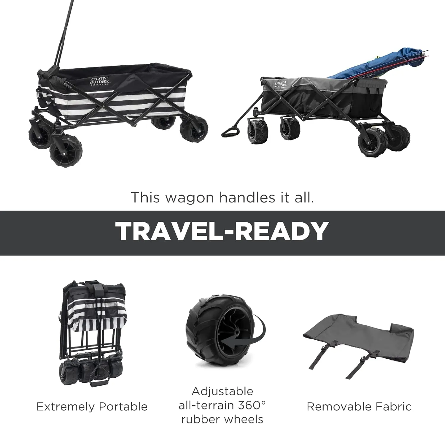 Creative Outdoor Wagon for Kids Push Pull Collapsible Stroller Folding Cart for Cargo | All Terrain | Beach Park Garden Sports & Camping