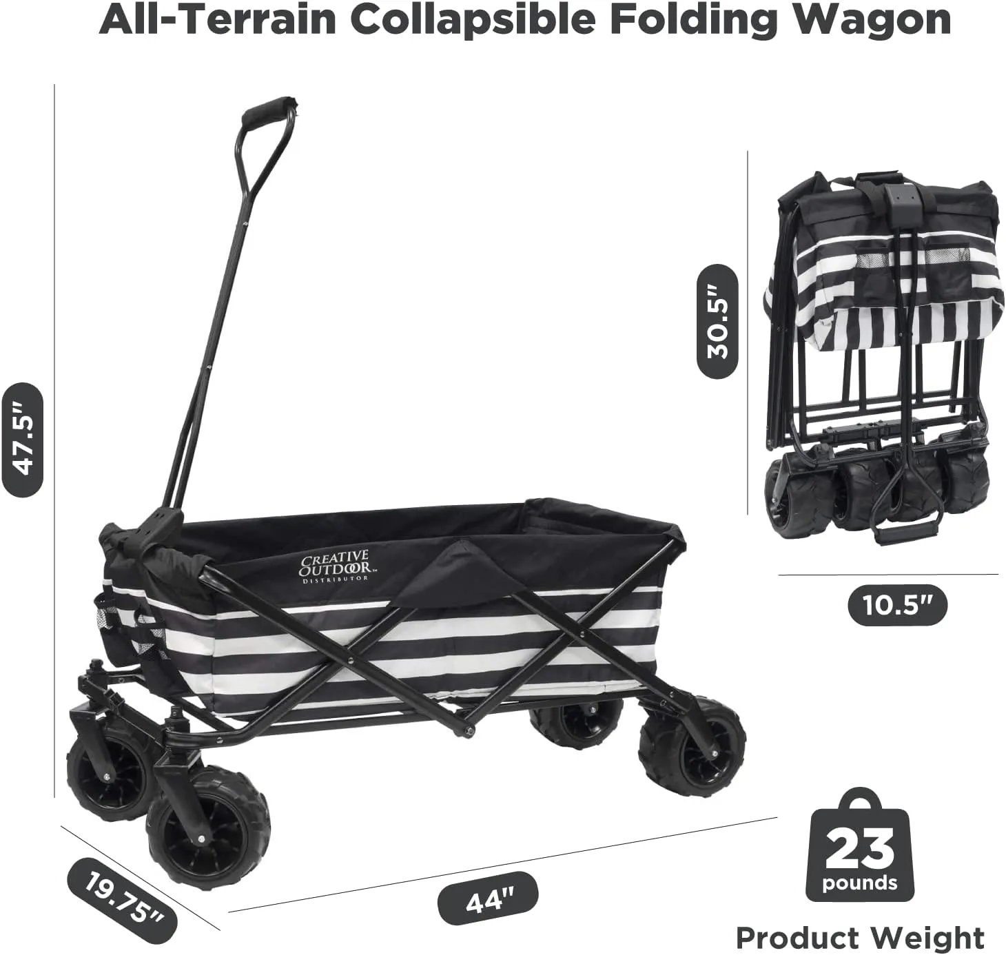 Creative Outdoor Wagon for Kids Push Pull Collapsible Stroller Folding Cart for Cargo | All Terrain | Beach Park Garden Sports & Camping