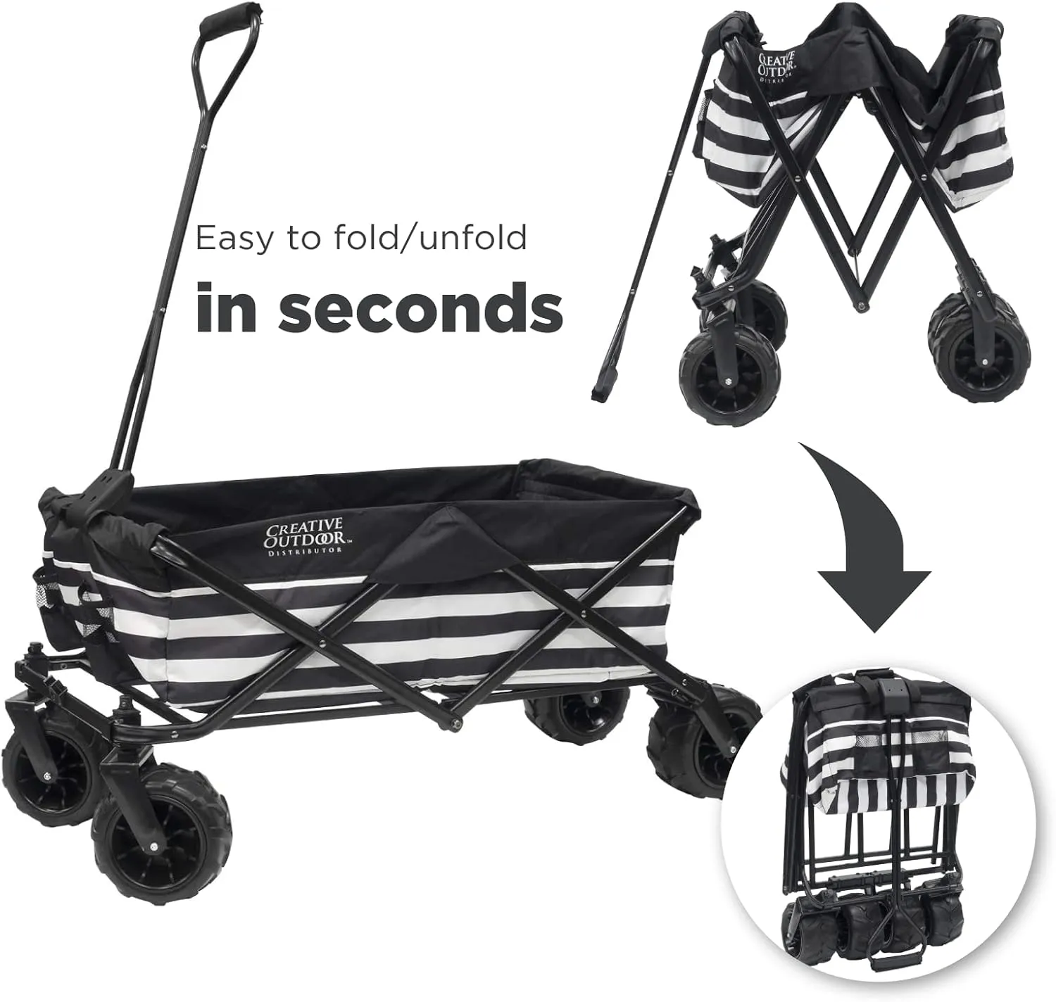 Creative Outdoor Wagon for Kids Push Pull Collapsible Stroller Folding Cart for Cargo | All Terrain | Beach Park Garden Sports & Camping