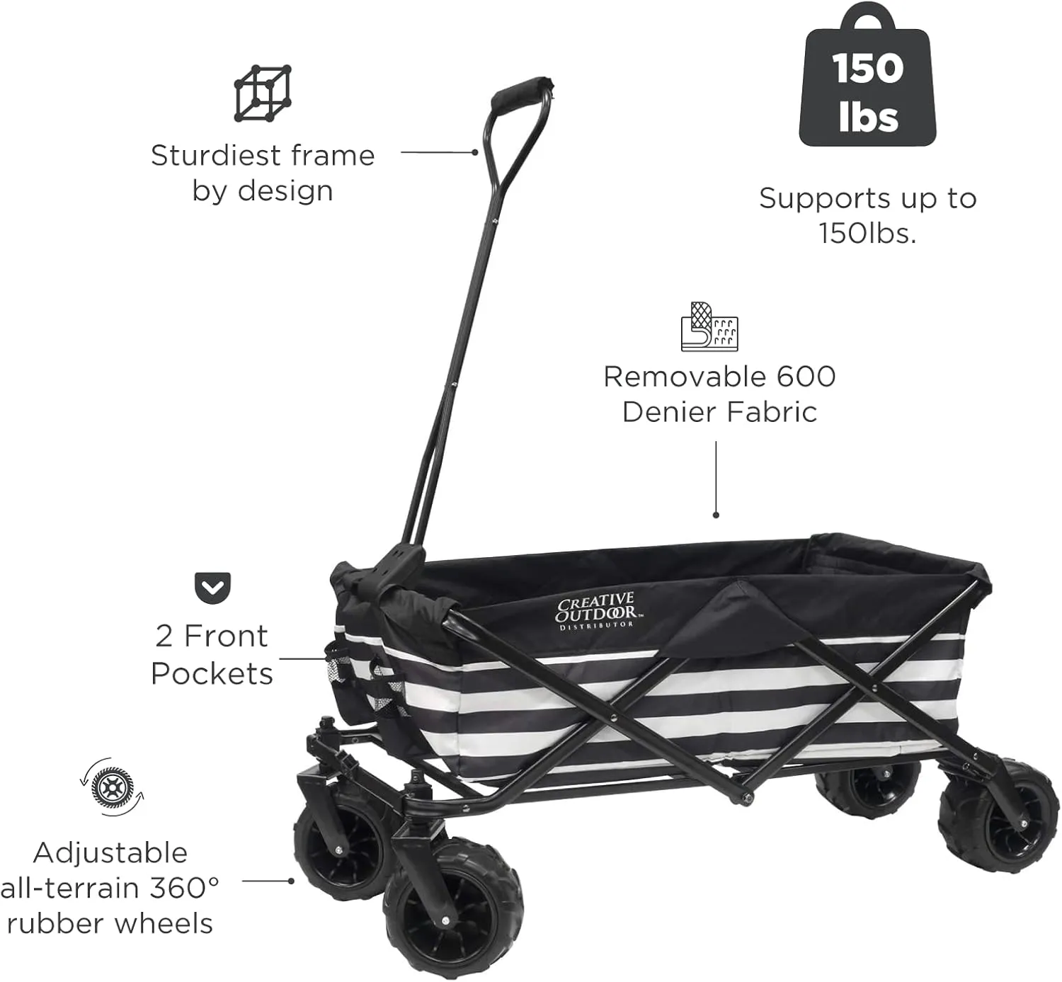 Creative Outdoor Wagon for Kids Push Pull Collapsible Stroller Folding Cart for Cargo | All Terrain | Beach Park Garden Sports & Camping