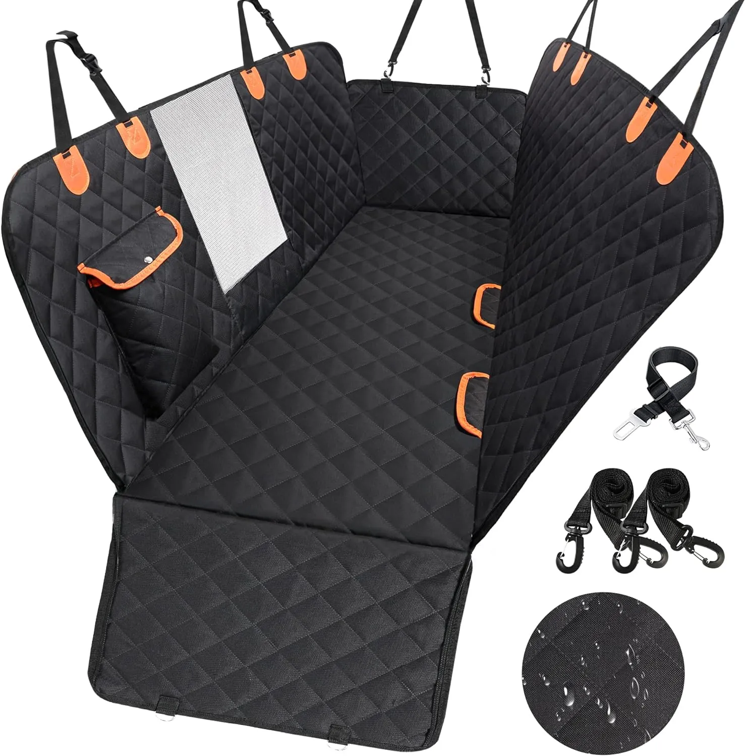 Dog Car Seat Cover for Back Seat 600D Scratchproof Nonslip Durable Waterproof Cars Pet Backseat Covers with Mesh Window Dogs Hammock for CarSUV, Truck (54" W x 58" L)