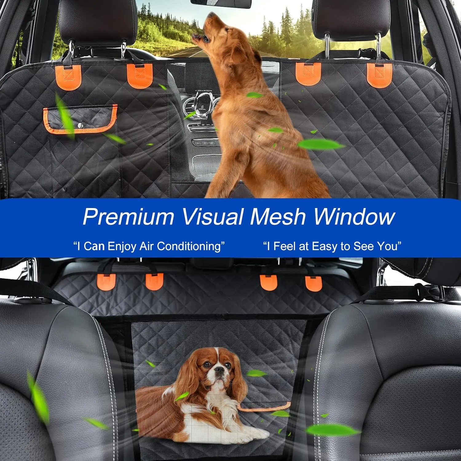 Dog Car Seat Cover for Back Seat 600D Scratchproof Nonslip Durable Waterproof Cars Pet Backseat Covers with Mesh Window Dogs Hammock for CarSUV, Truck (54" W x 58" L)